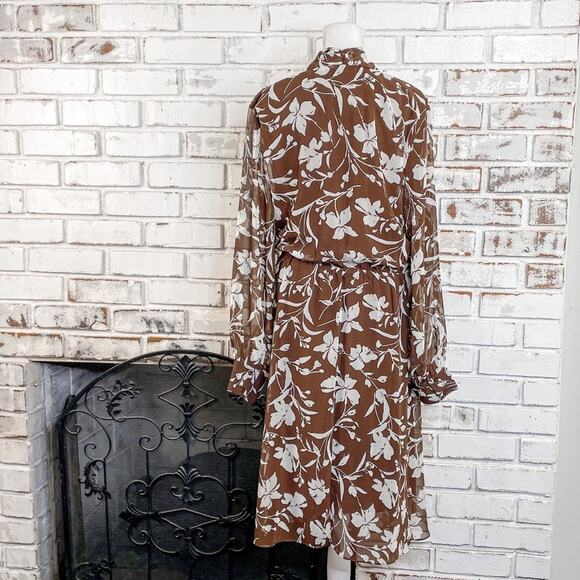 Lane Bryant Tie Neck Bow Brown and Off White Floral Sheer Midi Dress 22 - Picture 8 of 13